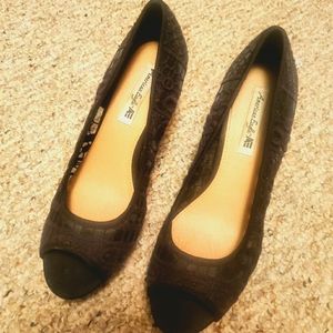 Black Women's Heels Lace Wedges